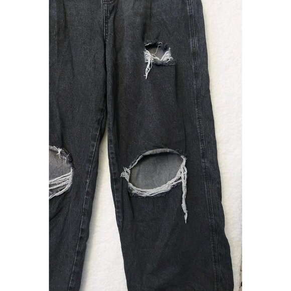 Misguided Womens 10 Baggy Wide Leg Black Ripped Jeans Y2K Grunge Goth Skater - Picture 3 of 10